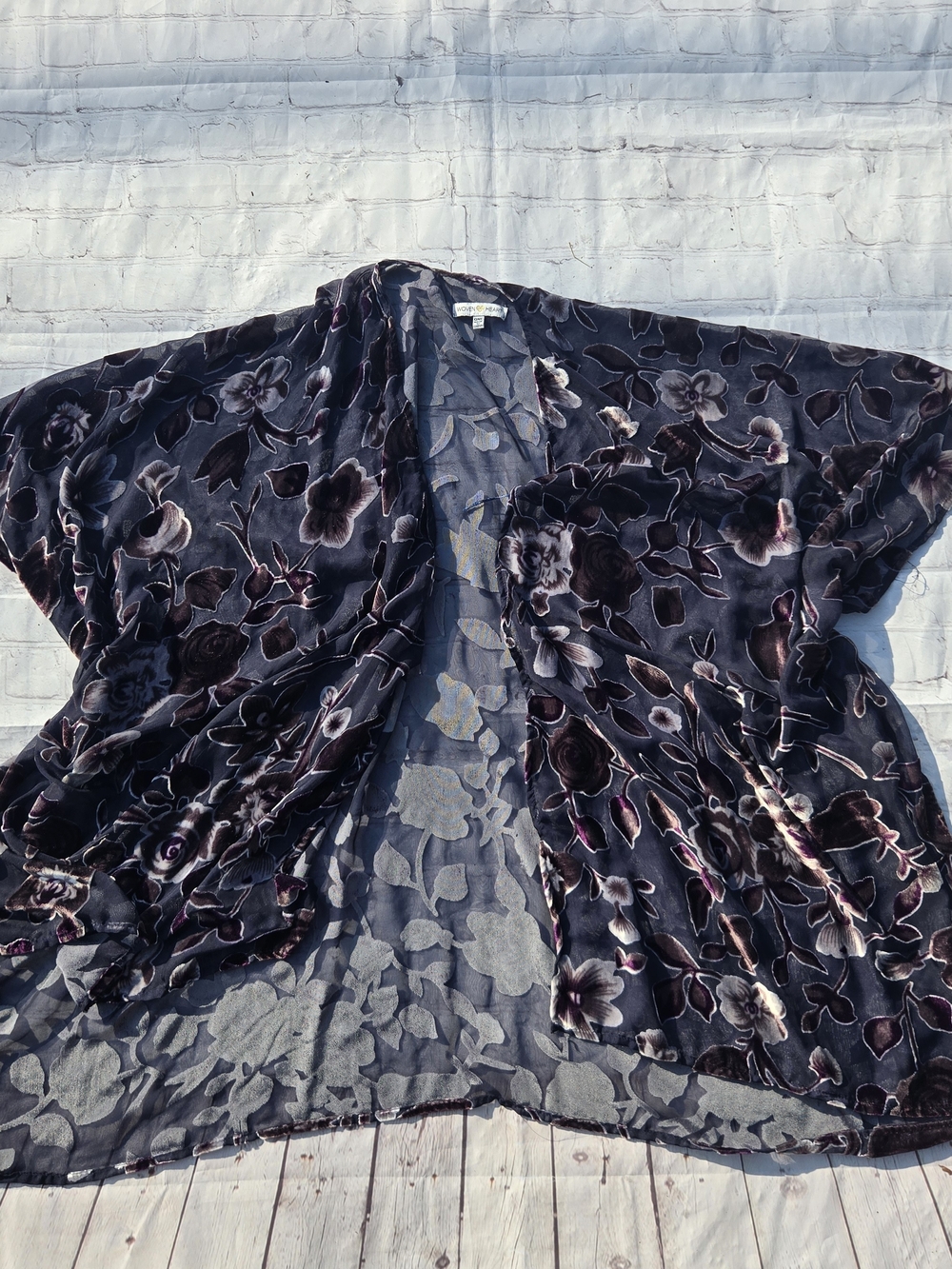 Woven Heart Black & Purple Floral Velvet Burnout Kimono